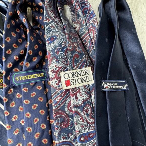 Lot of 9 vintage assorted blue green printed striped ties - Picture 8 of 9